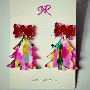 Colorful Christmas Tree Earrings with Red Bow
